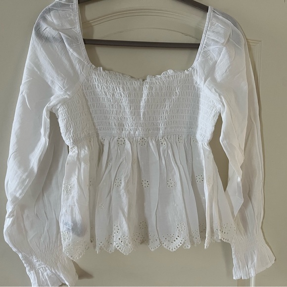 New! American Eagle Stretch Eyelet Babydoll White Blouse women’s size medium - Picture 6 of 16